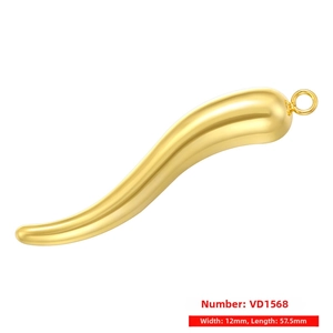 Gold horn-shaped pendant 57.5mm with polished finish and minimalist curved S-shape design