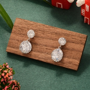 Elegant silver mesh earrings with sparkling zircon stones in a festive setting