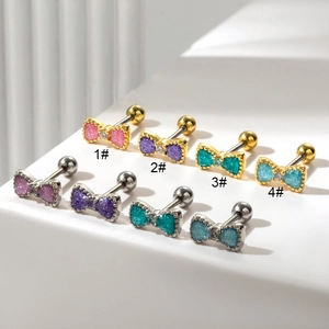 Bowknot Stud Earrings Stainless Steel Screw Back Small Colorful Zircon Glitter Fashion Jewelry For Women