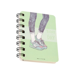 A7 spiral notebook featuring a cute mint green cover with trendy sneaker illustration