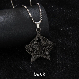 Vintage stainless steel pentagram spider necklace with retro punk pendant and box chain