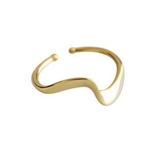Minimalist S925 sterling silver wavy open ring with elegant golden finish for women