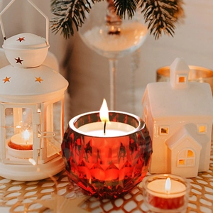 Faceted red glass candle jar mold for DIY resin storage box or scented candle holder
