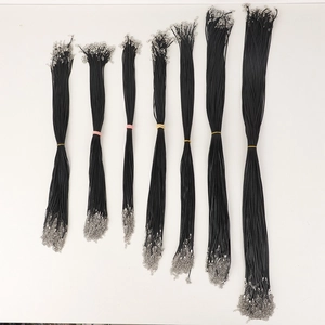 Detailed set of black necklace cords with metal lobster clasps and extension chains