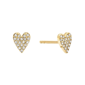 Golden heart-shaped S925 silver stud earrings featuring micro-set sparkling cubic zirconia