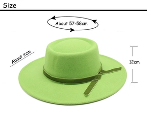 Size details of the green wool felt boater hat with velvet ribbon for women