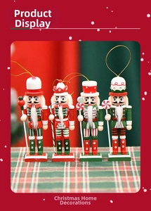 Set of four 13cm wooden candy nutcracker soldier ornaments with festive glitter accents