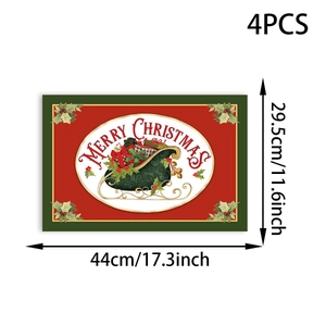 Detail showing 4PCS Christmas placemat dimensions 44cm x 29.5cm with festive sleigh pattern