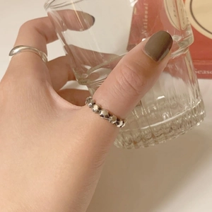 Minimalist 925 sterling silver geometric bead and wide smooth band ring set for women