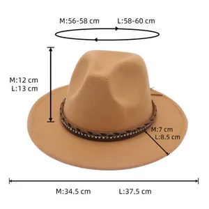 Tabella taglie con circonferenza, falda e altezza per cappello fedora in taglie M e L