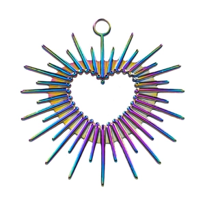 Rainbow-plated 304 stainless steel heart sunburst pendant for DIY necklace making