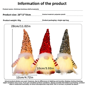 Detailed size parameters for Christmas glowing gnomes with sequins and lights
