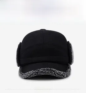 Front view of winter trapper hat with thick fleece lining and warm ear flaps for cold weather