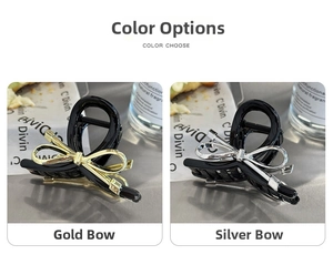 Detailed comparison of elegant black hair clips with gold and silver metallic bows