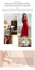 Nuisette de luxe en satin rouge de style italien avec col en V et texture de soie fine