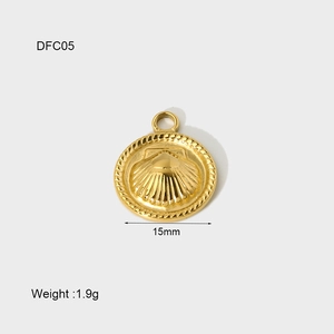Detail of 15mm gold shell pendant with dimensions and weight info for jewelry making