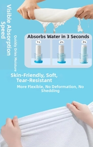 Detailed view of white disposable towel with pearl texture showing 3s water absorption