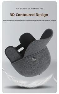 Close-up of winter wool baseball cap with thermal ear flaps and lightweight texture