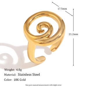 Minimalist 18K gold plated stainless steel spiral open ring with polished finish