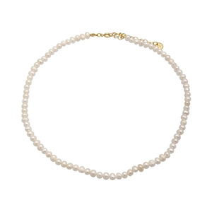 Elegant natural freshwater pearl necklace with adjustable gold-plated clasp on white background