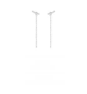 Detail of s925 silver long tassel earrings with linear pearl arrangement design