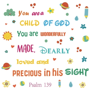 Inspirational Psalm 139 bible verse wall decal with colorful cartoon sun and stars