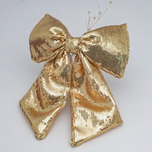 Sparkling gold sequin bow ornament for Christmas tree and gift decoration