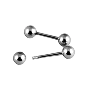 Detailed close-up showing the screw thread connection of a stainless steel ball stud earring