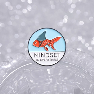Creative enamel koi fish pin with mindset is everything slogan on polished metal base