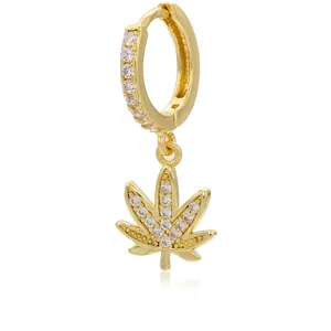 Gold maple leaf drop earrings with sparkling micro-pave zircons for stylish women