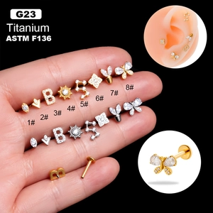 G23 Titanium Zircon Inlaid Butterfly Cartilage Piercing Stud Internal Thread Flat Back Labret Jewelry Women