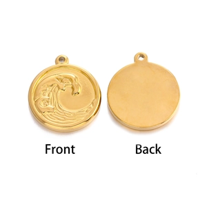 Detailed front and back view of a gold ocean wave pendant for jewelry making