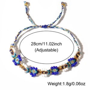 Pulsera tejida a mano con cuentas de flores de colores y cordón ajustable Ojo Turco