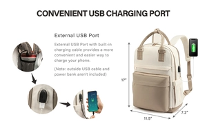 Mochila beige para portátil de mujer con puerto USB externo y 17 pulgadas de alto