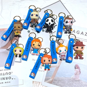 Horror Movie Character Keychain Spooky Doll PVC Action Figure Key Ring For Car Bag Pendant Halloween Party Favor Gift