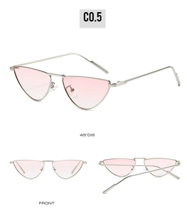 Multi-angle views of metal cat eye sunglasses with light pink gradient lenses and silver frame