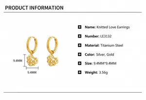 Detail view of woven heart hoop earrings in titanium steel with 9.4mm dimensions
