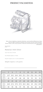 Detailed size chart for the irregular textured S925 sterling silver wide open ring