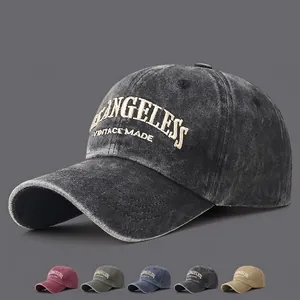 Baseball Cap Washed Cotton 3D Letter Embroidery Adjustable Soft Top Retro Vintage Style Casual Outdoor Sun Hat Unisex