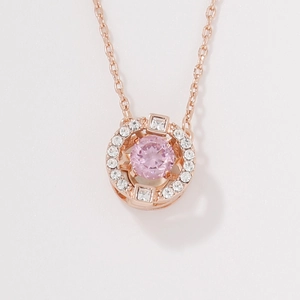 Pink heart pendant necklace in rose gold finish with cubic zirconia stones