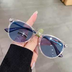 Kids oval transparent sunglasses with blue lenses for outdoor protection ages 5-14
