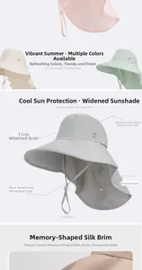 Vue détaillée d'un chapeau de soleil avec bord de 11cm et châle de protection de 22cm