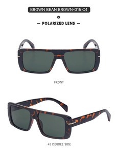Détails de lunettes de soleil carrées polarisées en écaille avec des verres vert foncé C4