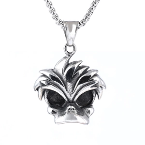 Punk style stainless steel skull duck pendant necklace with antique silver finish