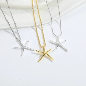 Detailed comparison of starfish pendants in gold rope chain, silver link and snake chain