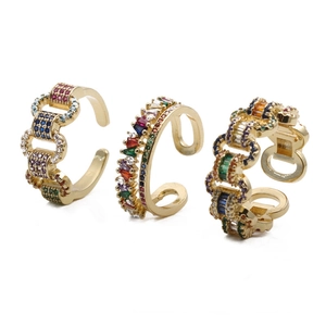 Rainbow Cubic Zirconia Adjustable Ring Copper Micro Pave Colorful Chain Link Jewelry Fashion For Women Mothers Day