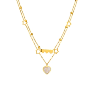 Double Layer Necklace Stainless Steel Gold Plated Hollow Star Heart Pendant White Shell Layering Fashion Jewelry For Women