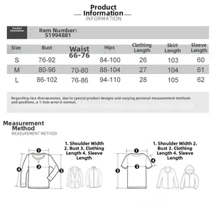 Size guide for the two-piece set showing chest, waist, and hip measurements in centimeters