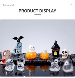 Set di ornamenti in resina in miniatura di Halloween spettrale fantasma zucca teschio decoro scrivania