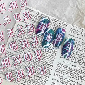 Autocollants À Ongles Alphabet Gothique Irisé Ultra Minces Décalcomanies Adhésives À Effet Fantôme 3D Pour Décoration De Manucure